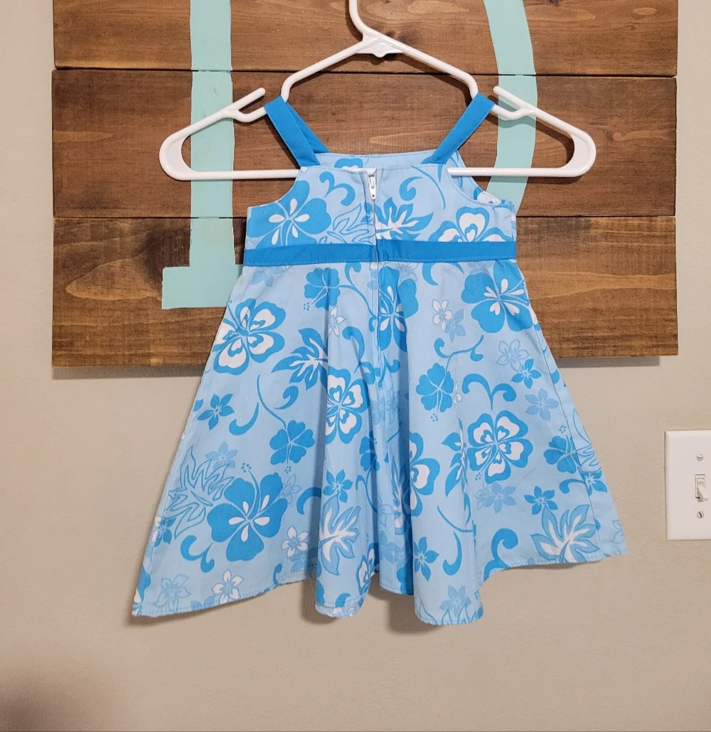 Vintage Kole Kole Blue Floral Dress with Bow Hawaii Made Size 2T